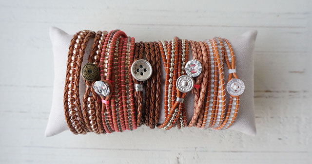 Light brown bracelets with pink string